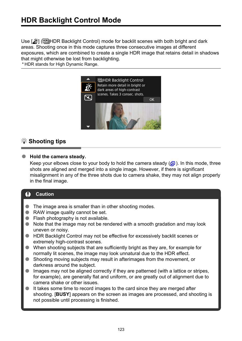 Hdr backlight control mode, Hdr backlight control | Canon EOS R50 Mirrorless Camera (White) User Manual | Page 123 / 810