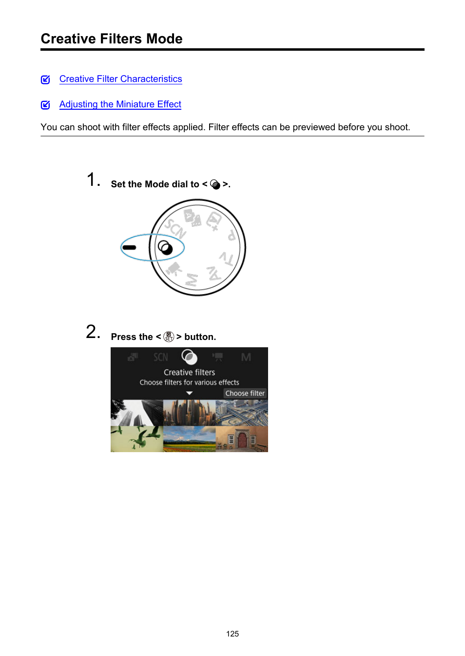 Creative filters mode | Canon EOS R50 Mirrorless Camera (White) User Manual | Page 125 / 810