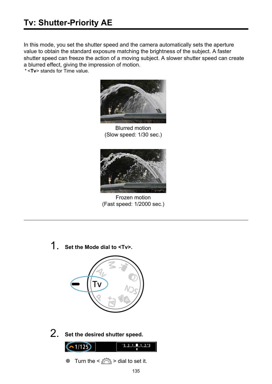 Tv: shutter-priority ae, Shutter-priority ae | Canon EOS R50 Mirrorless Camera (White) User Manual | Page 135 / 810