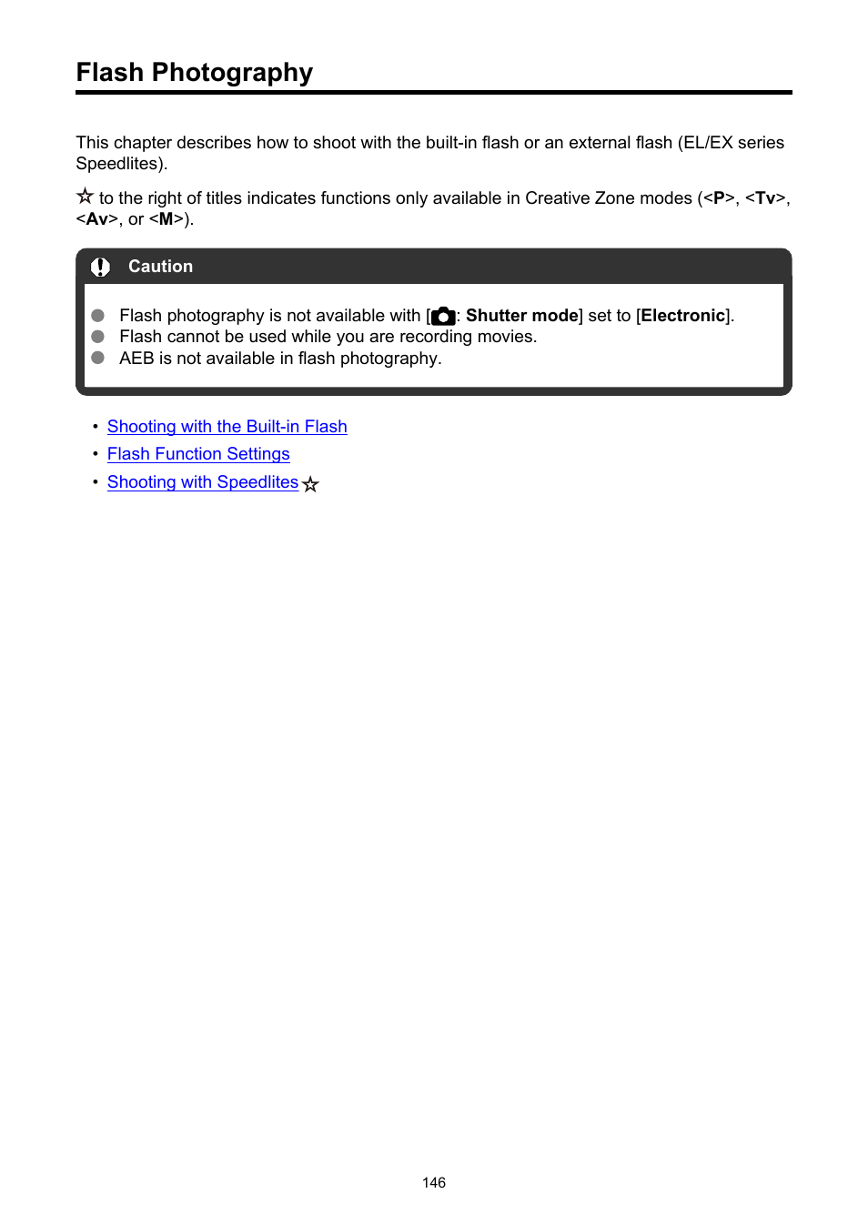 Flash photography | Canon EOS R50 Mirrorless Camera (White) User Manual | Page 146 / 810