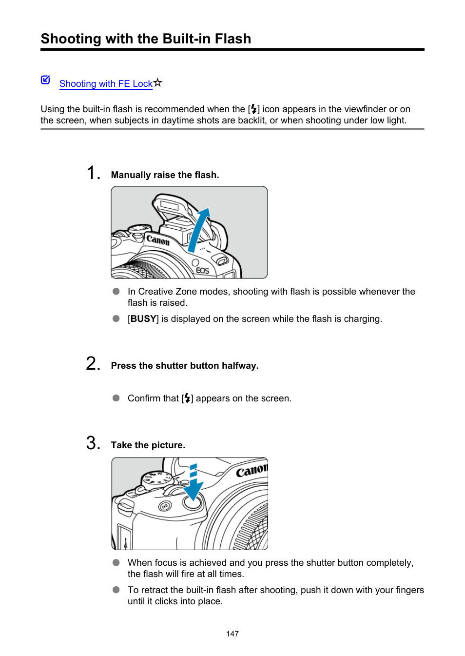 Shooting with the built-in flash | Canon EOS R50 Mirrorless Camera (White) User Manual | Page 147 / 810