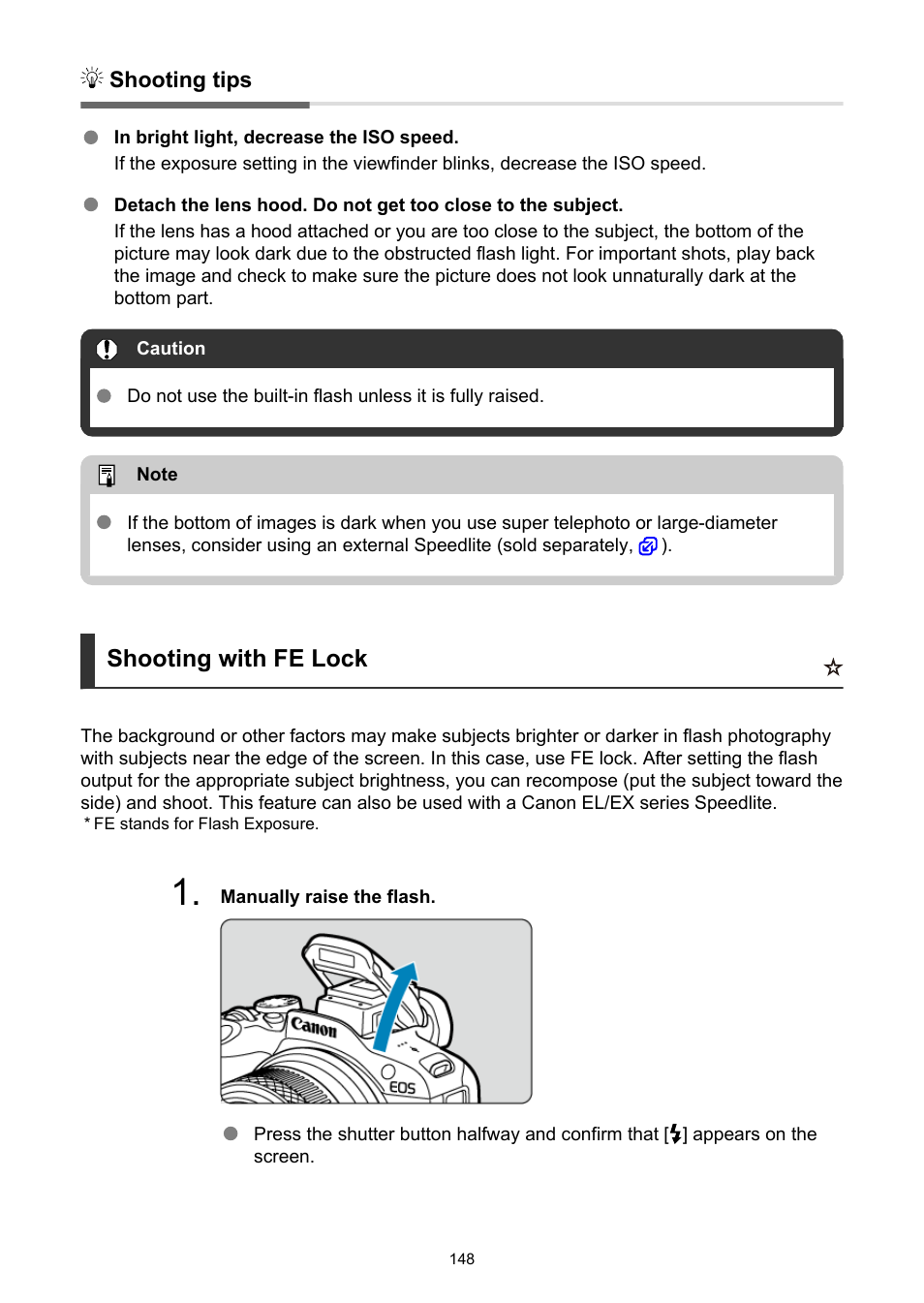 Shooting with fe lock | Canon EOS R50 Mirrorless Camera (White) User Manual | Page 148 / 810