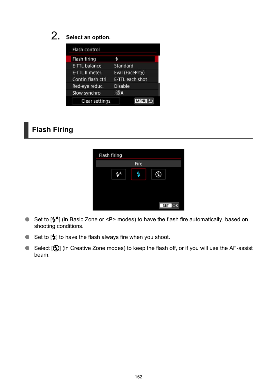 Flash firing | Canon EOS R50 Mirrorless Camera (White) User Manual | Page 152 / 810