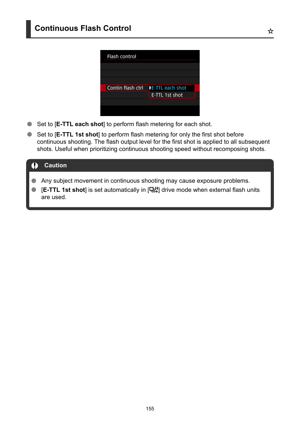 Continuous flash control | Canon EOS R50 Mirrorless Camera (White) User Manual | Page 155 / 810