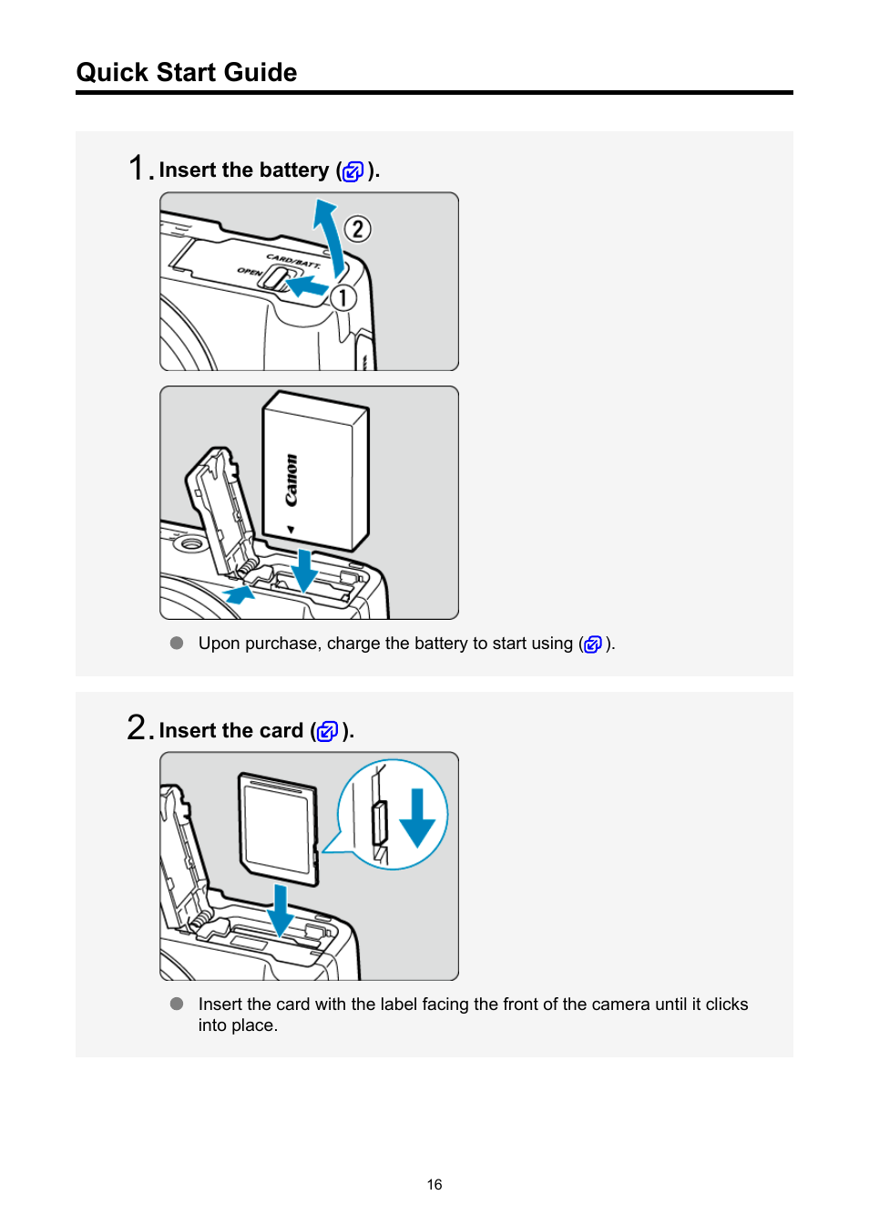 Quick start guide | Canon EOS R50 Mirrorless Camera (White) User Manual | Page 16 / 810