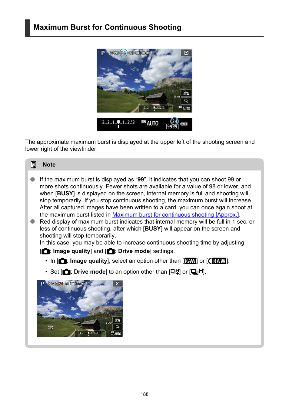 Maximum burst for continuous shooting | Canon EOS R50 Mirrorless Camera (White) User Manual | Page 188 / 810