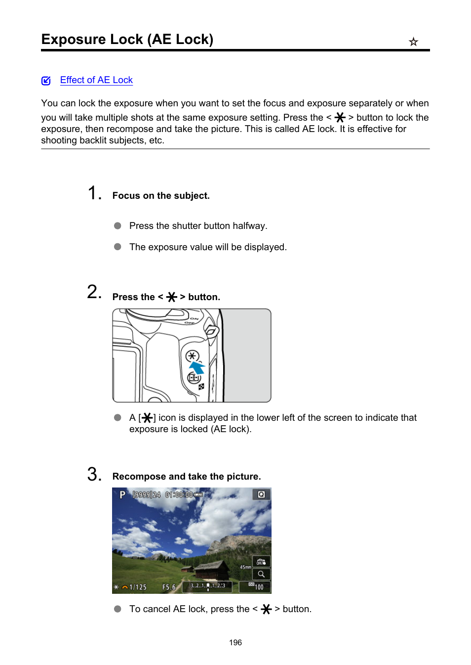 Exposure lock (ae lock) | Canon EOS R50 Mirrorless Camera (White) User Manual | Page 196 / 810