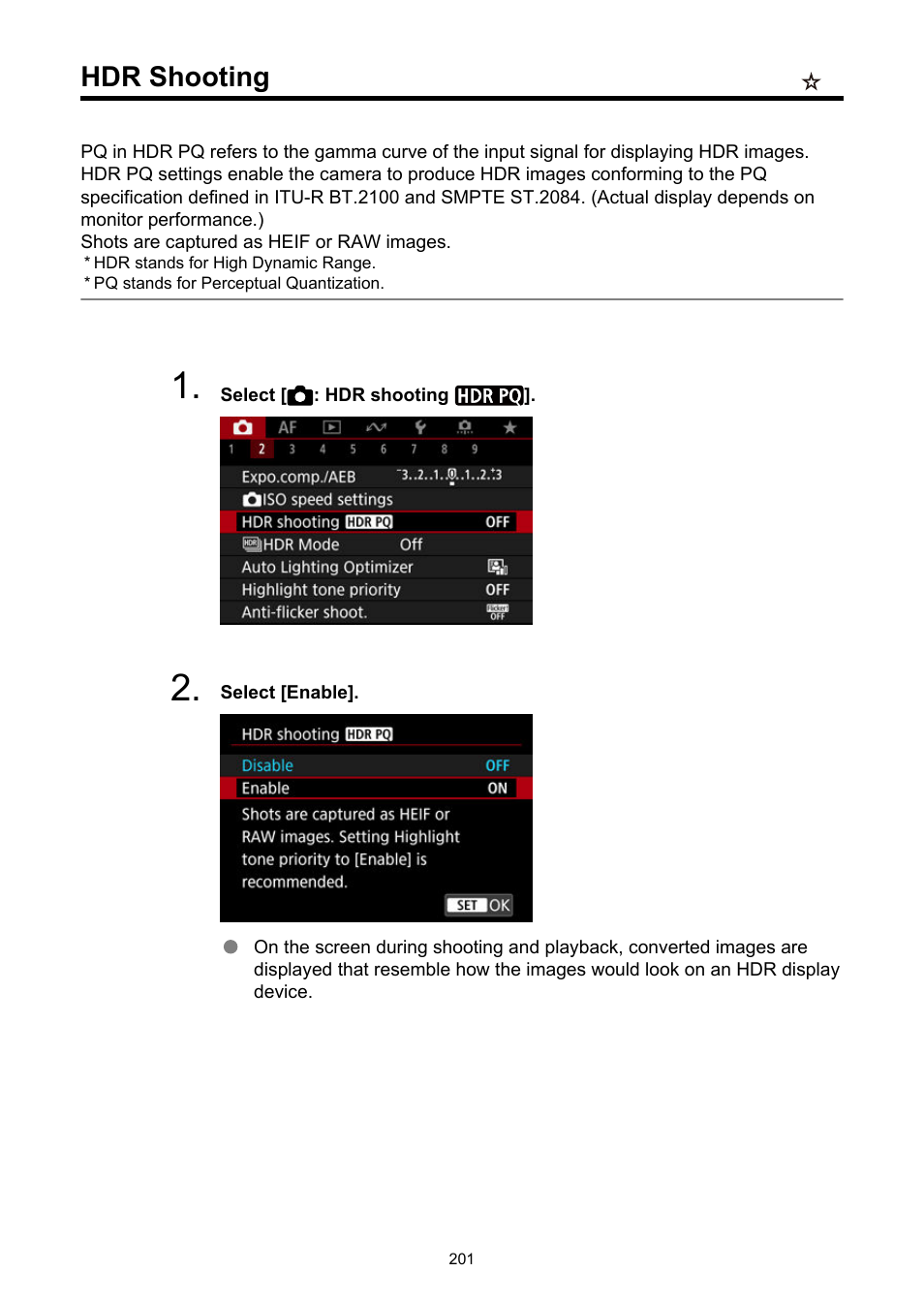 Hdr shooting | Canon EOS R50 Mirrorless Camera (White) User Manual | Page 201 / 810