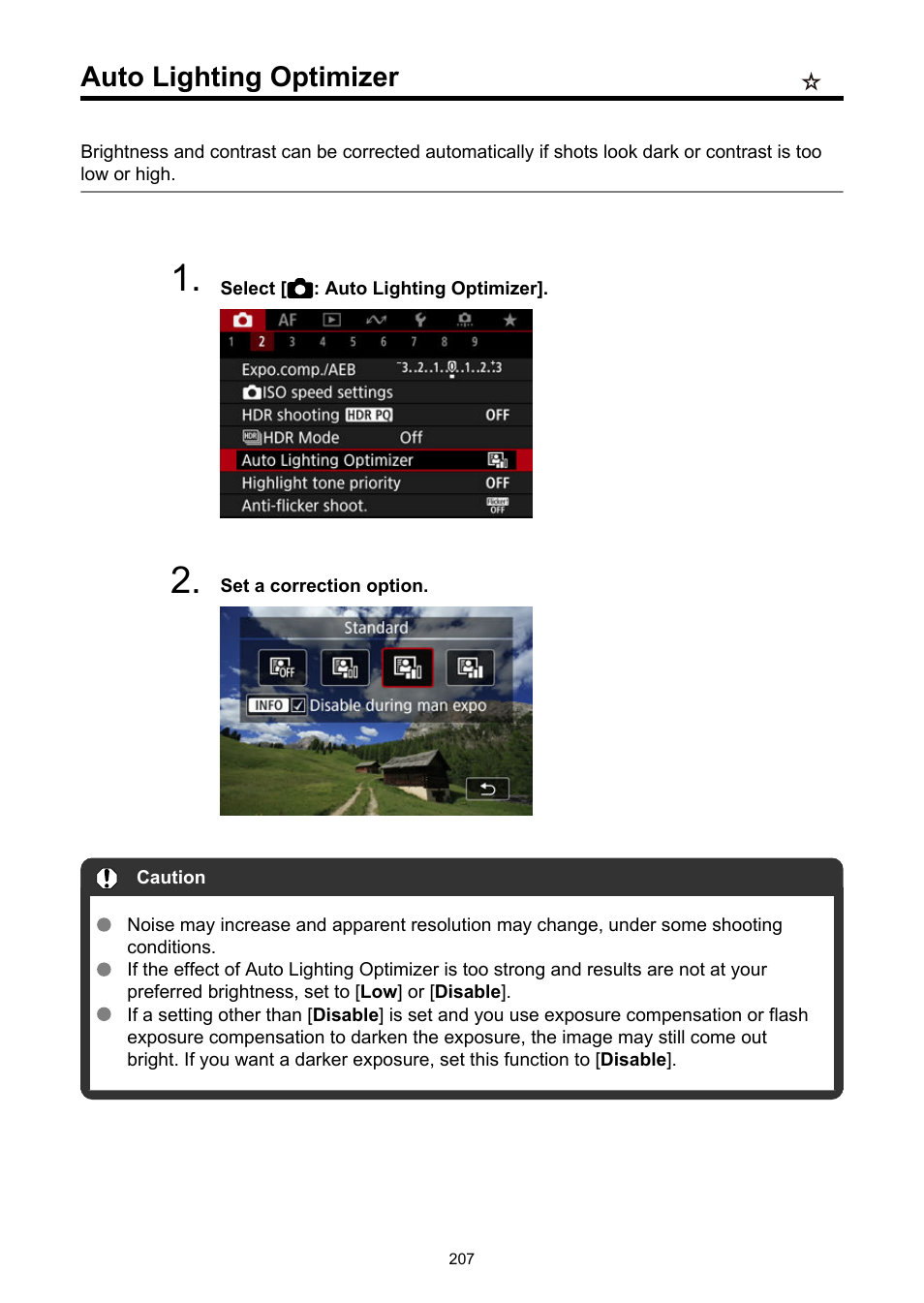 Auto lighting optimizer, To an option other than, Is set to any setting other than | Canon EOS R50 Mirrorless Camera (White) User Manual | Page 207 / 810