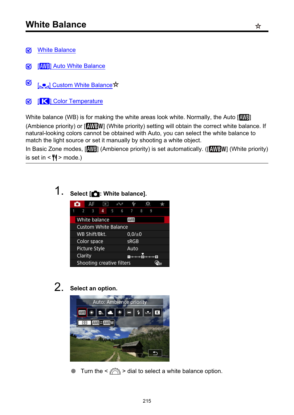 White balance | Canon EOS R50 Mirrorless Camera (White) User Manual | Page 215 / 810