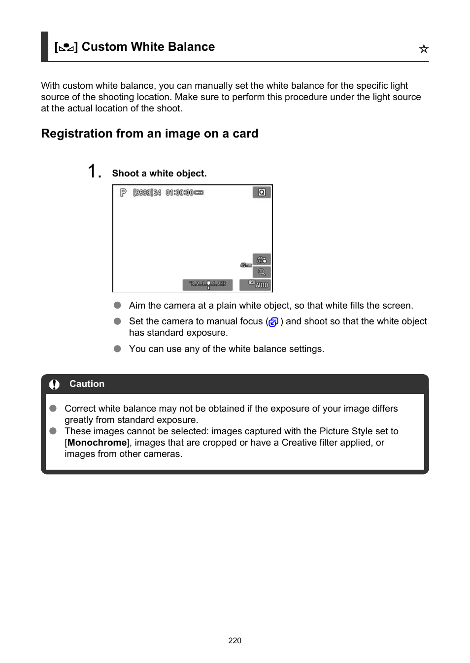 Custom white balance, Custom | Canon EOS R50 Mirrorless Camera (White) User Manual | Page 220 / 810