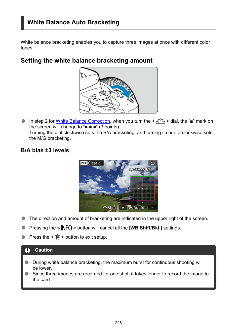 White balance auto bracketing, Setting the white balance bracketing amount | Canon EOS R50 Mirrorless Camera (White) User Manual | Page 228 / 810