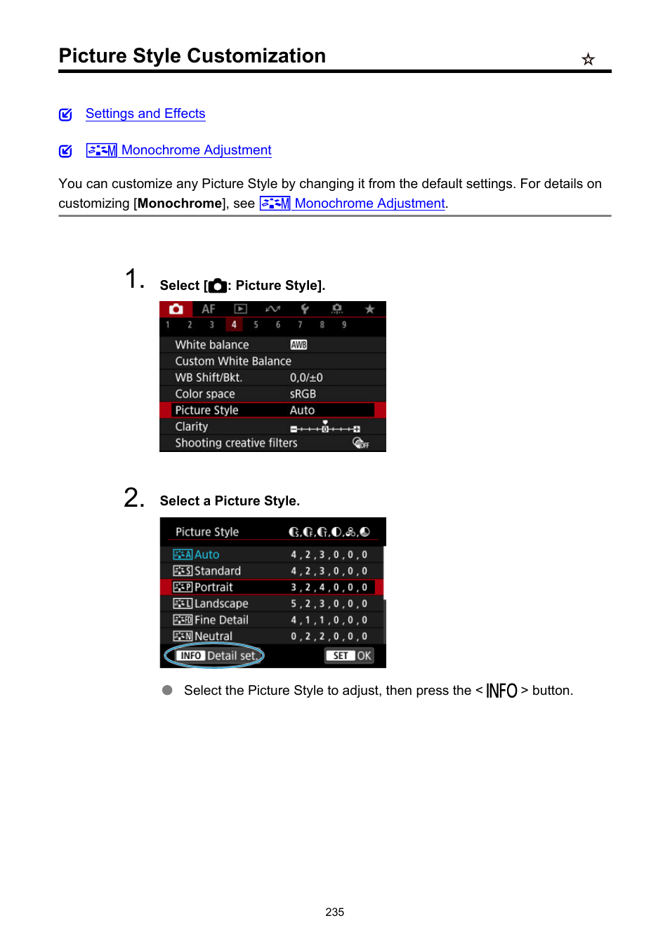 Picture style customization | Canon EOS R50 Mirrorless Camera (White) User Manual | Page 235 / 810