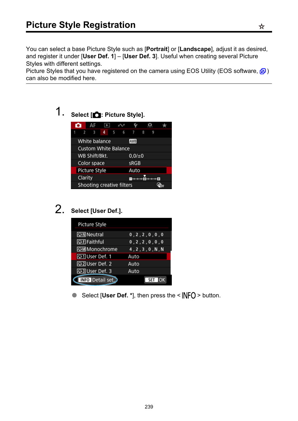 Picture style registration | Canon EOS R50 Mirrorless Camera (White) User Manual | Page 239 / 810
