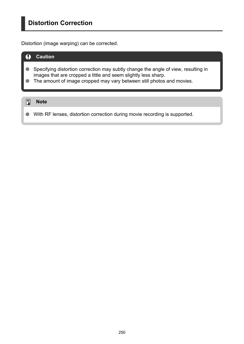 Distortion correction | Canon EOS R50 Mirrorless Camera (White) User Manual | Page 250 / 810