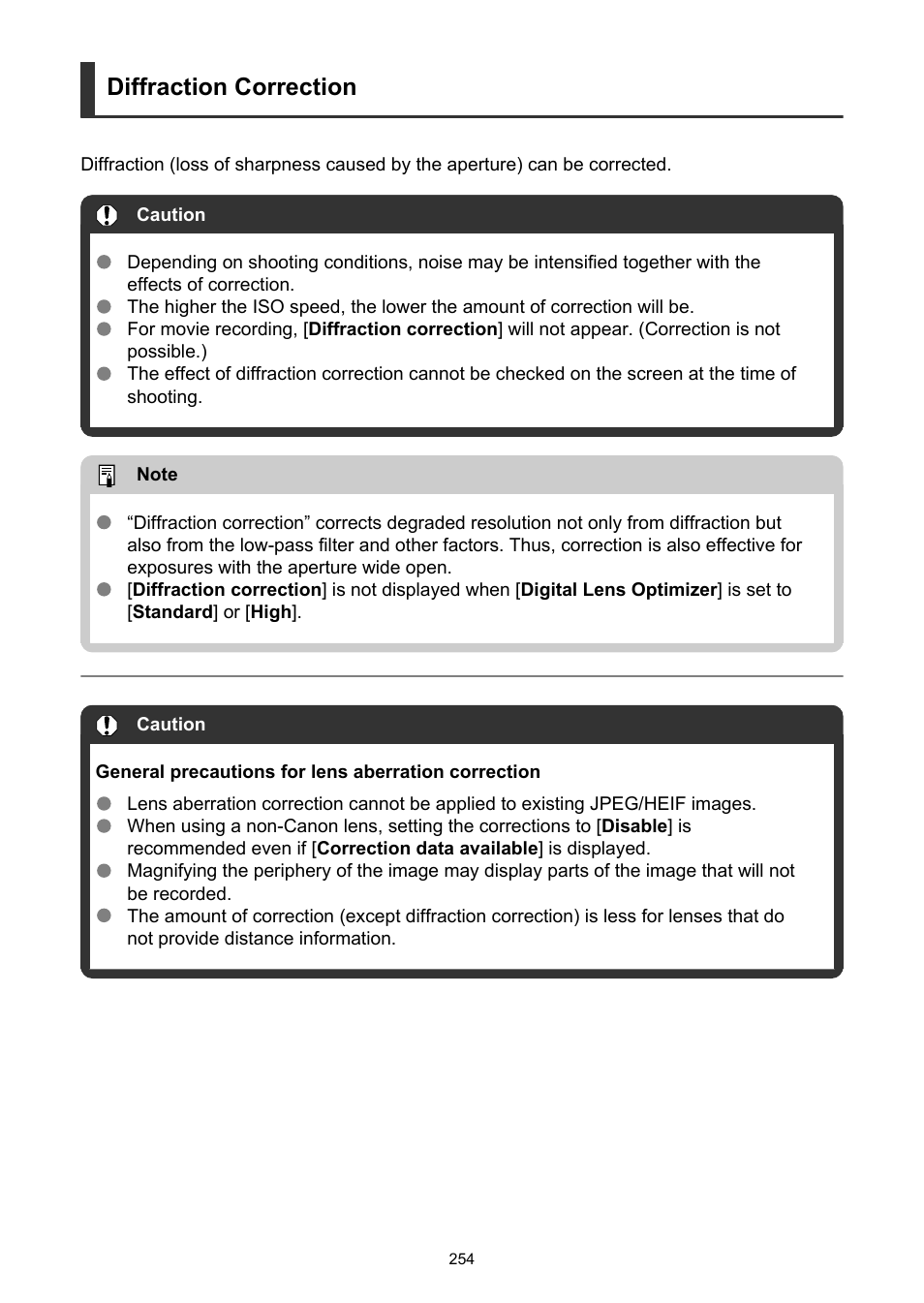 Diffraction correction | Canon EOS R50 Mirrorless Camera (White) User Manual | Page 254 / 810