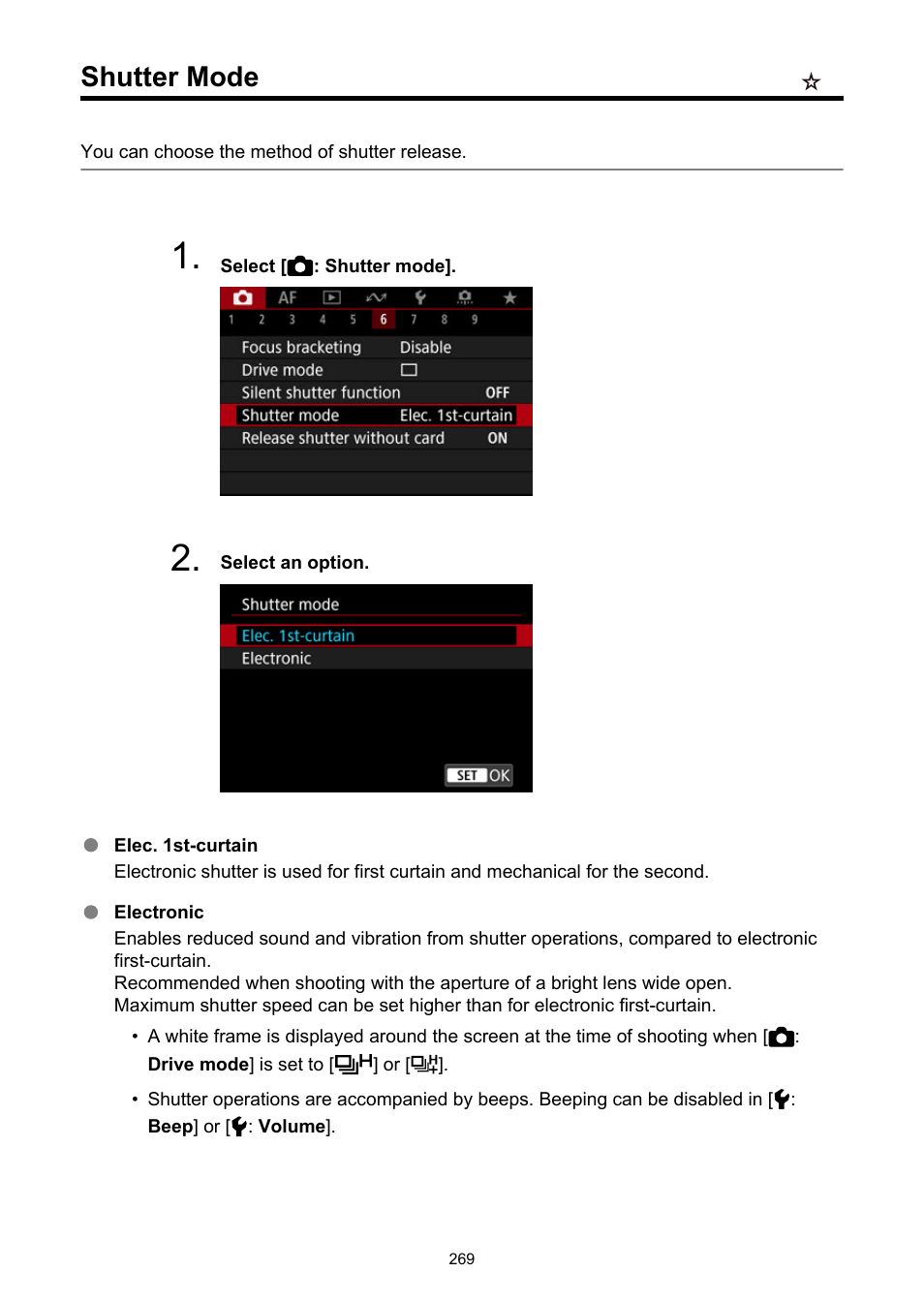 Shutter mode | Canon EOS R50 Mirrorless Camera (White) User Manual | Page 269 / 810