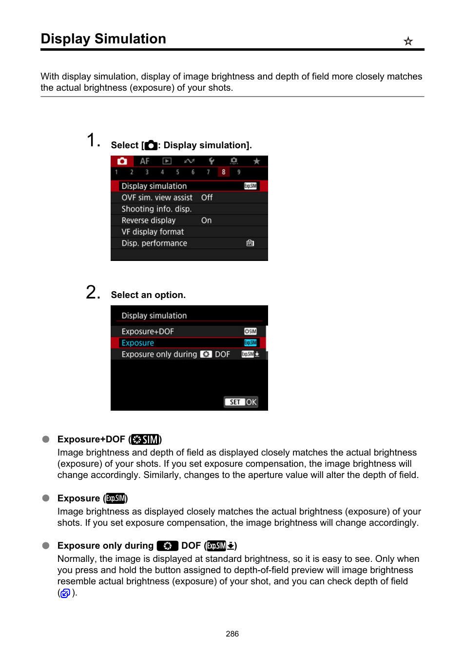 Display simulation | Canon EOS R50 Mirrorless Camera (White) User Manual | Page 286 / 810