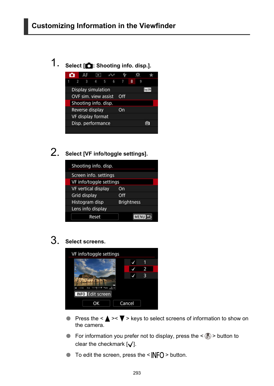 Customizing information in the viewfinder | Canon EOS R50 Mirrorless Camera (White) User Manual | Page 293 / 810