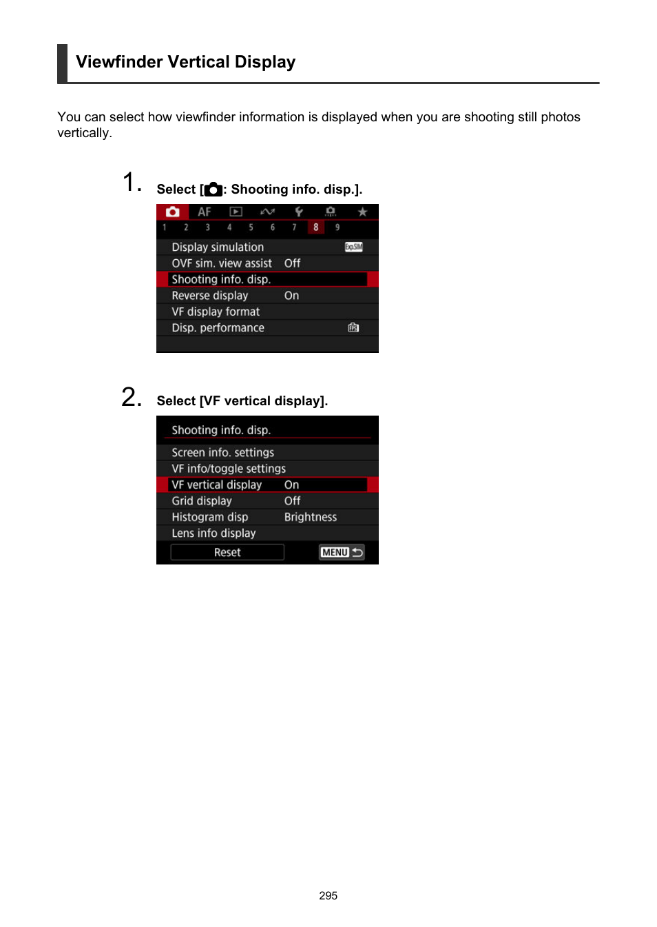 Viewfinder vertical display | Canon EOS R50 Mirrorless Camera (White) User Manual | Page 295 / 810