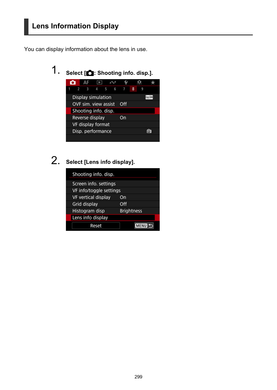 Lens information display | Canon EOS R50 Mirrorless Camera (White) User Manual | Page 299 / 810