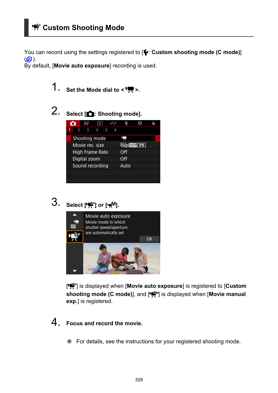 Custom shooting mode | Canon EOS R50 Mirrorless Camera (White) User Manual | Page 329 / 810