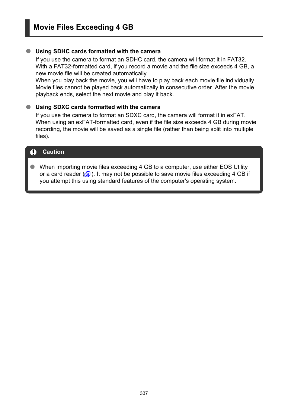 Movie files exceeding 4 gb | Canon EOS R50 Mirrorless Camera (White) User Manual | Page 337 / 810