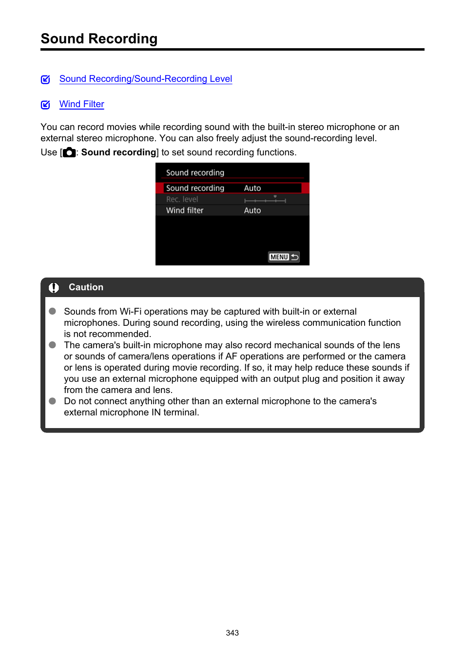 Sound recording | Canon EOS R50 Mirrorless Camera (White) User Manual | Page 343 / 810