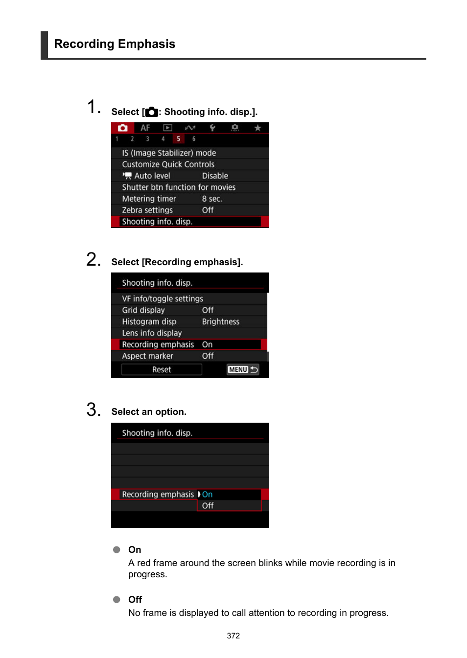 Recording emphasis | Canon EOS R50 Mirrorless Camera (White) User Manual | Page 372 / 810