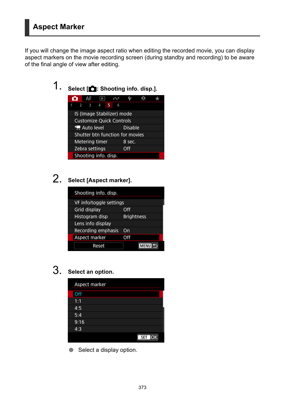 Aspect marker | Canon EOS R50 Mirrorless Camera (White) User Manual | Page 373 / 810