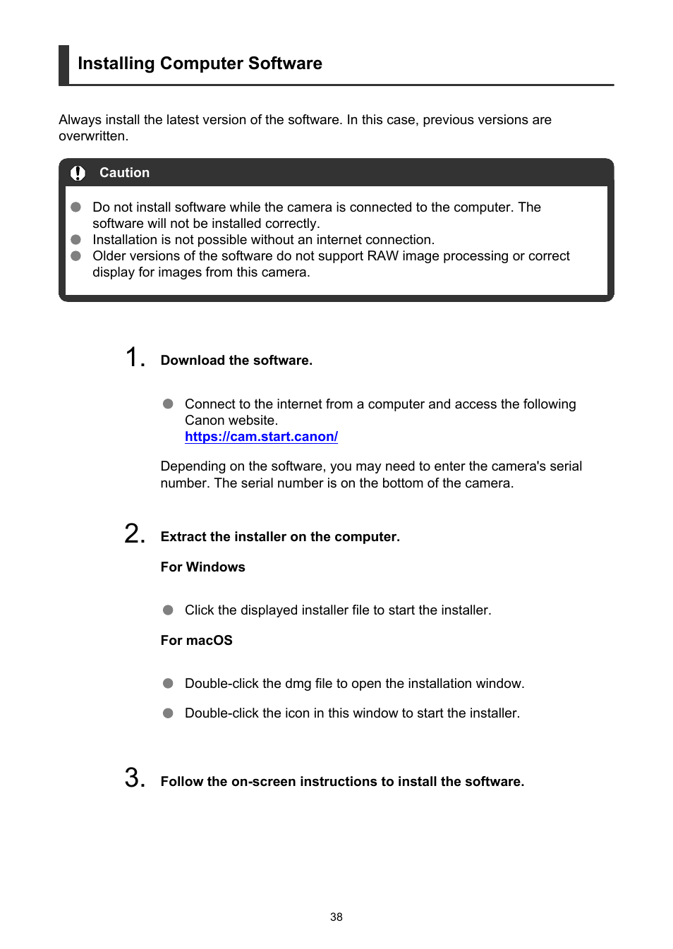 Installing computer software | Canon EOS R50 Mirrorless Camera (White) User Manual | Page 38 / 810
