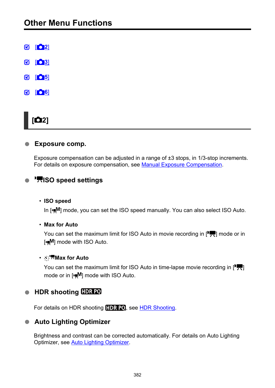 Other menu functions, Iso speed settings, Exposure comp | Canon EOS R50 Mirrorless Camera (White) User Manual | Page 382 / 810