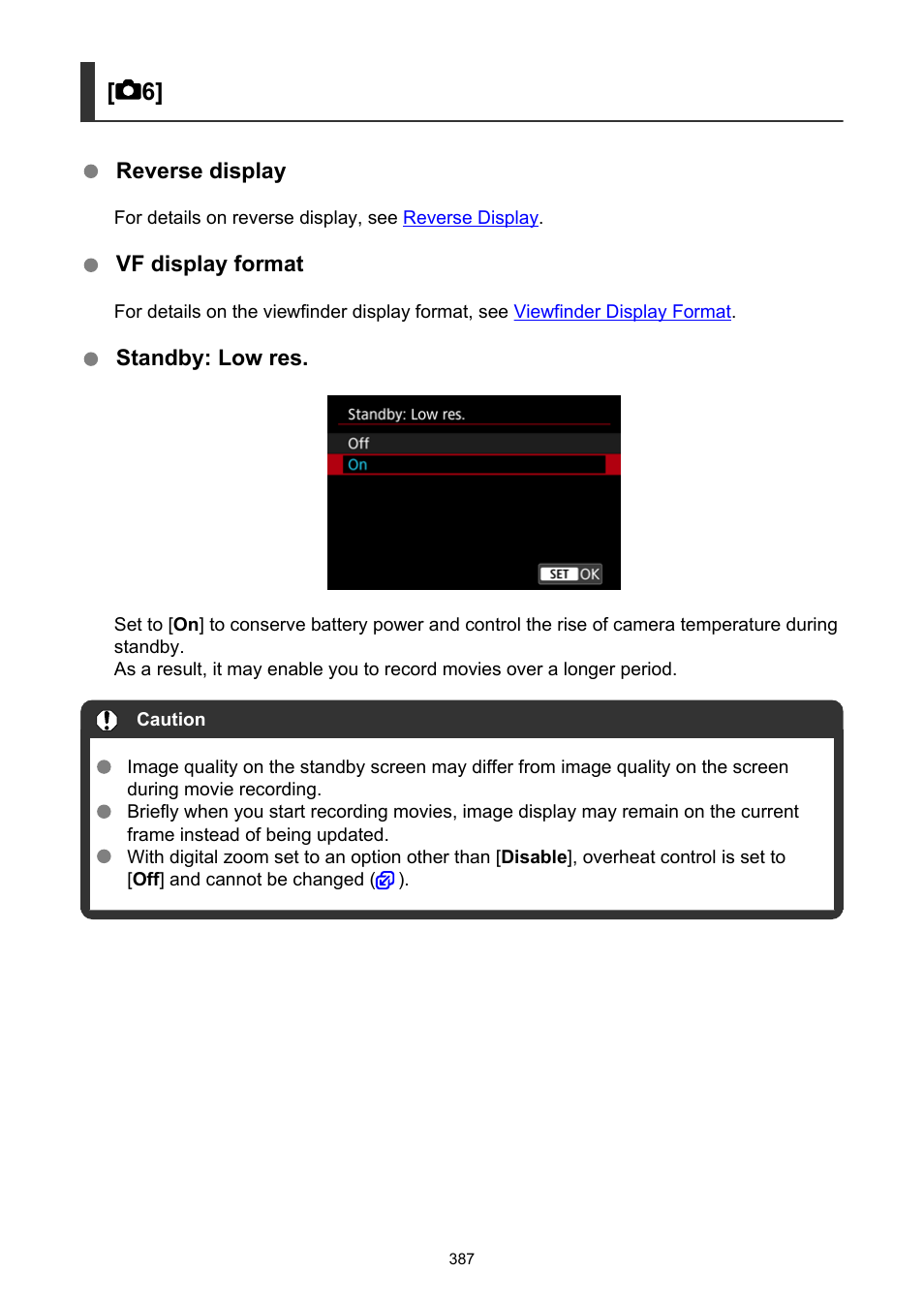 Standby: low res, And cannot be changed | Canon EOS R50 Mirrorless Camera (White) User Manual | Page 387 / 810