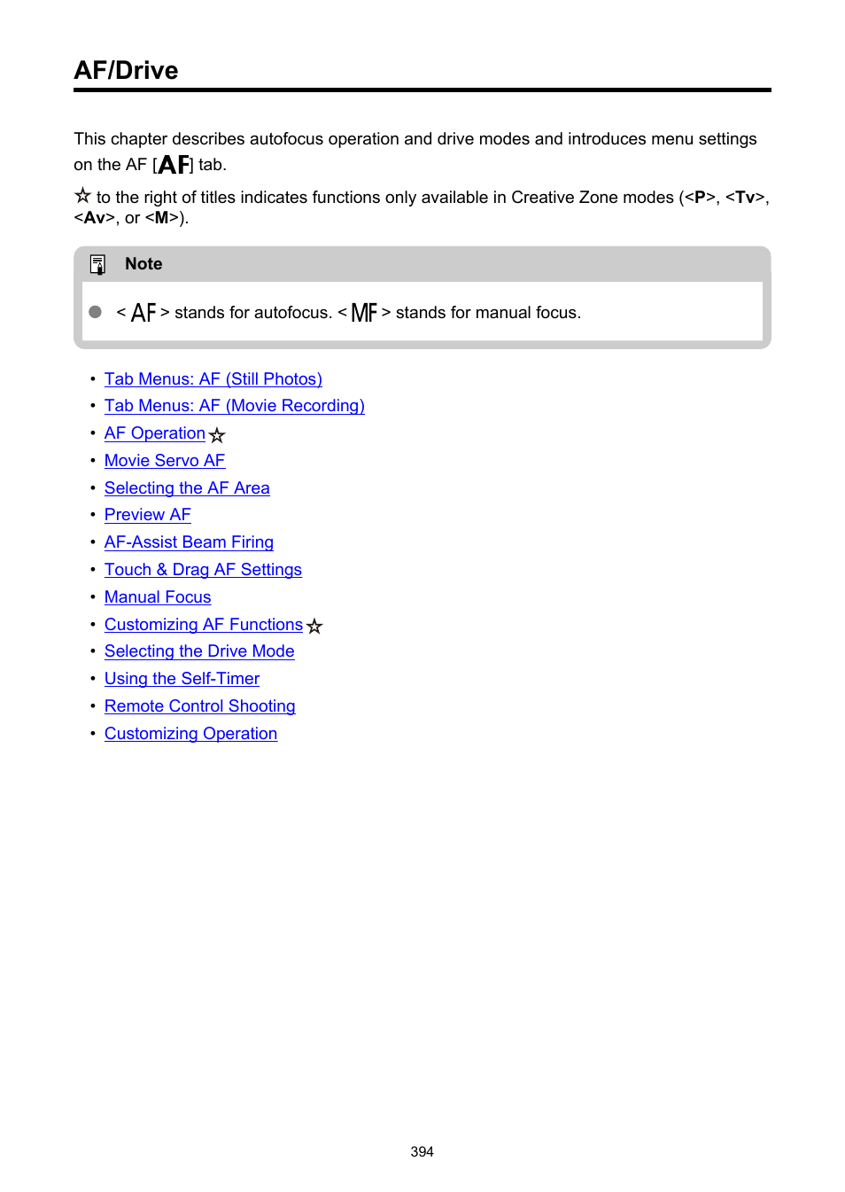 Af/drive | Canon EOS R50 Mirrorless Camera (White) User Manual | Page 394 / 810