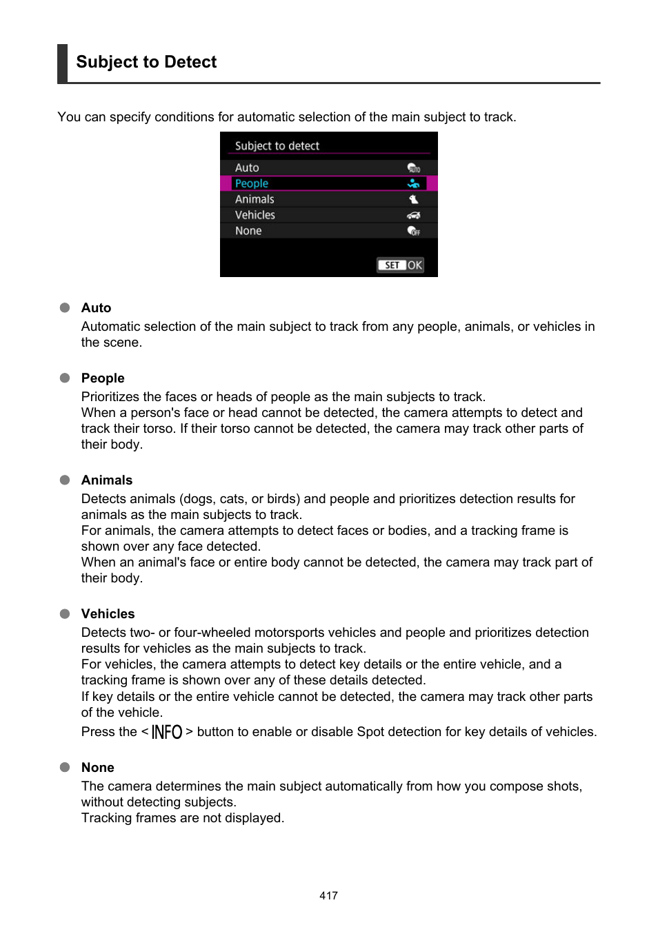 Subject to detect | Canon EOS R50 Mirrorless Camera (White) User Manual | Page 417 / 810