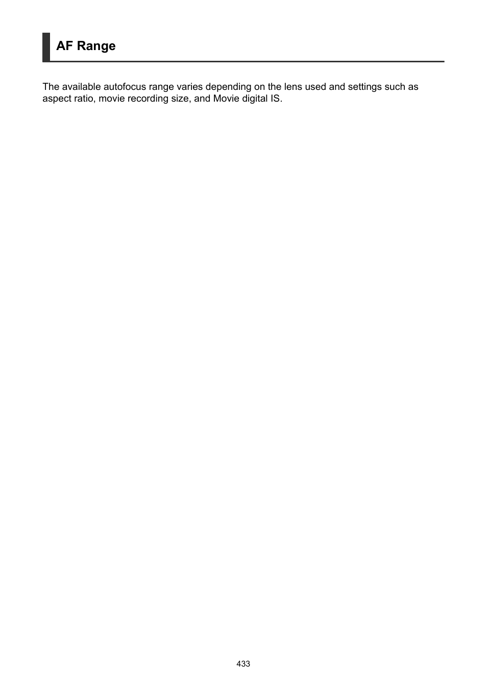Af range | Canon EOS R50 Mirrorless Camera (White) User Manual | Page 433 / 810