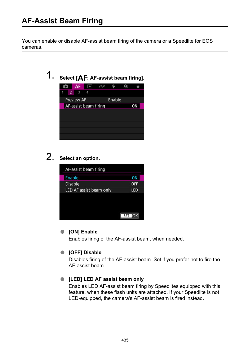 Af-assist beam firing | Canon EOS R50 Mirrorless Camera (White) User Manual | Page 435 / 810