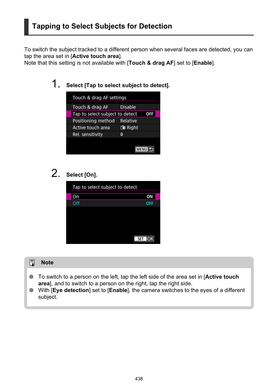 Tapping to select subjects for detection | Canon EOS R50 Mirrorless Camera (White) User Manual | Page 438 / 810