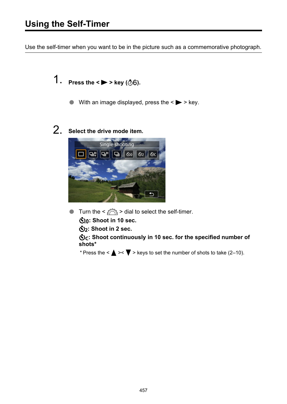 Using the self-timer | Canon EOS R50 Mirrorless Camera (White) User Manual | Page 457 / 810