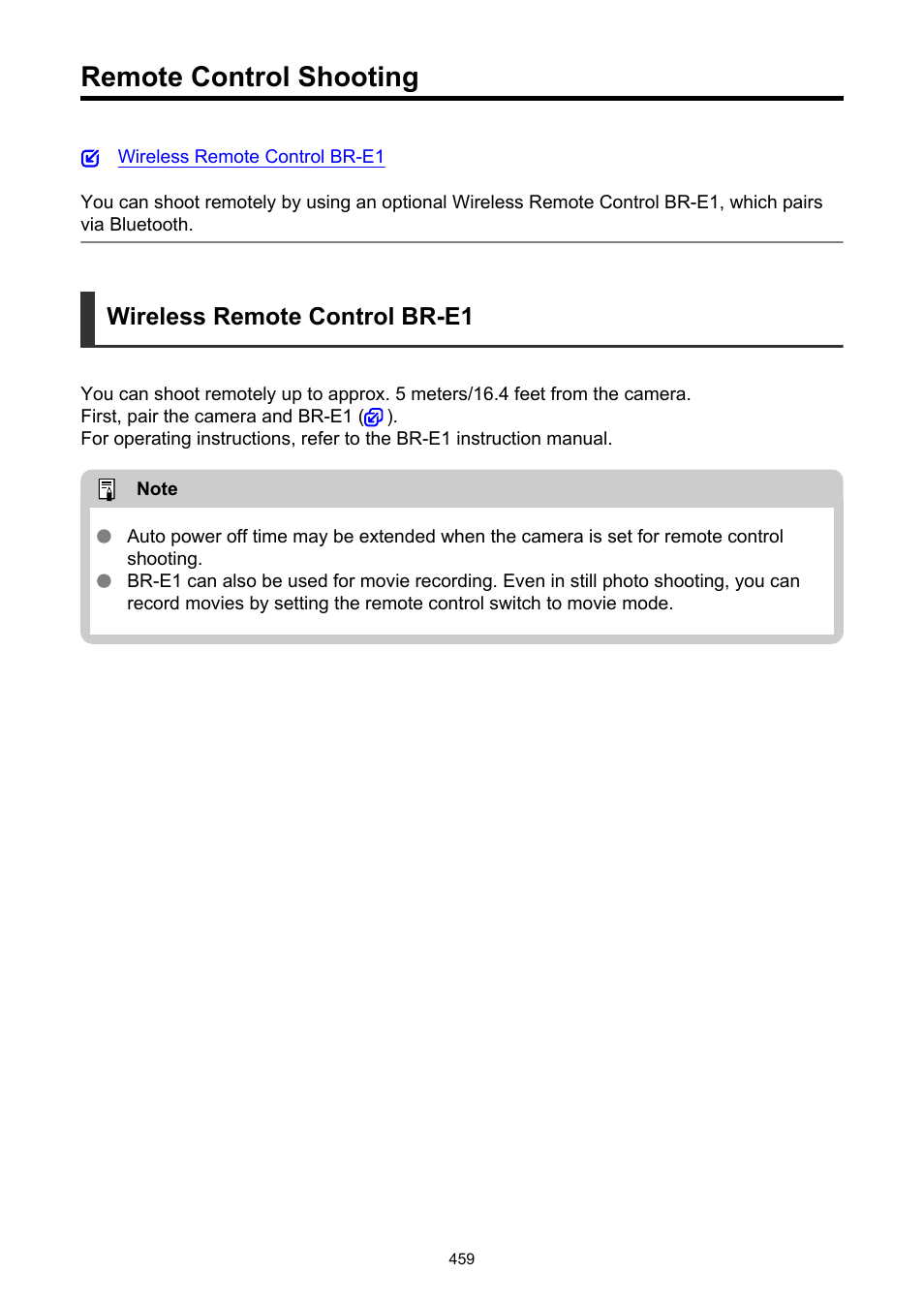 Remote control shooting, Separately, Or other | Wireless remote control br-e1 | Canon EOS R50 Mirrorless Camera (White) User Manual | Page 459 / 810