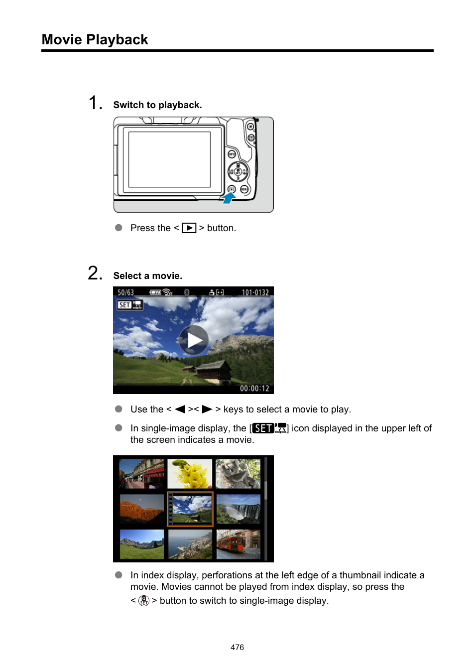 Movie playback | Canon EOS R50 Mirrorless Camera (White) User Manual | Page 476 / 810