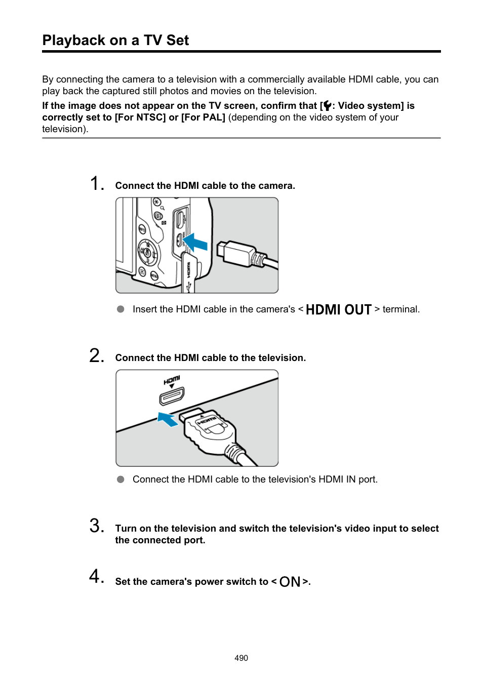 Playback on a tv set, Television for movie playback, Because volume cannot be adjusted by pressing | Canon EOS R50 Mirrorless Camera (White) User Manual | Page 490 / 810