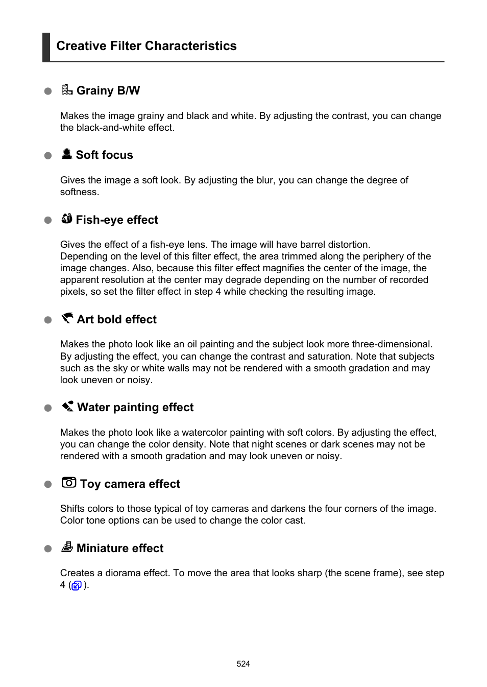 Creative filter characteristics | Canon EOS R50 Mirrorless Camera (White) User Manual | Page 524 / 810