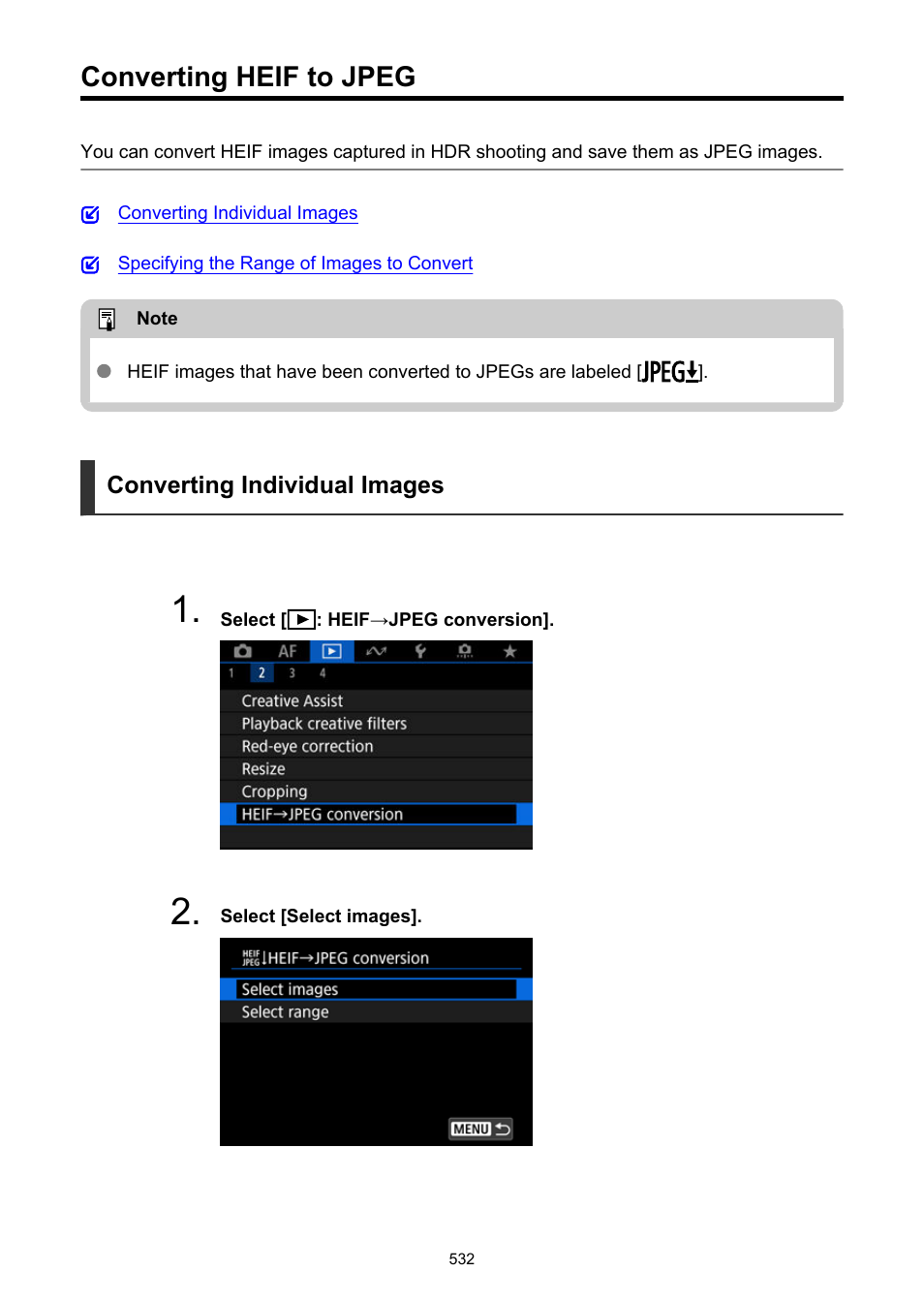 Converting heif to jpeg, Heif→jpeg conversion | Canon EOS R50 Mirrorless Camera (White) User Manual | Page 532 / 810