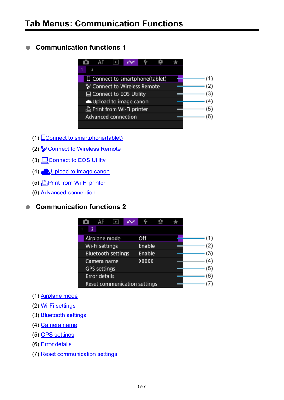Tab menus: communication functions | Canon EOS R50 Mirrorless Camera (White) User Manual | Page 557 / 810