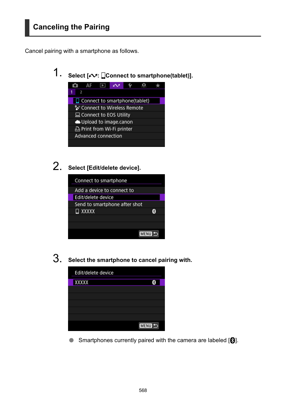 Canceling the pairing | Canon EOS R50 Mirrorless Camera (White) User Manual | Page 568 / 810