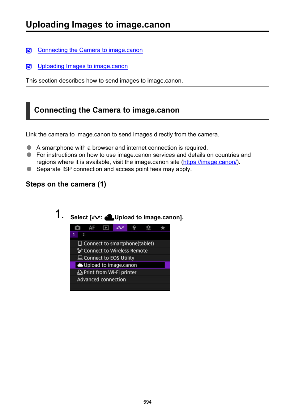 Uploading images to image.canon, Upload to image.canon | Canon EOS R50 Mirrorless Camera (White) User Manual | Page 594 / 810