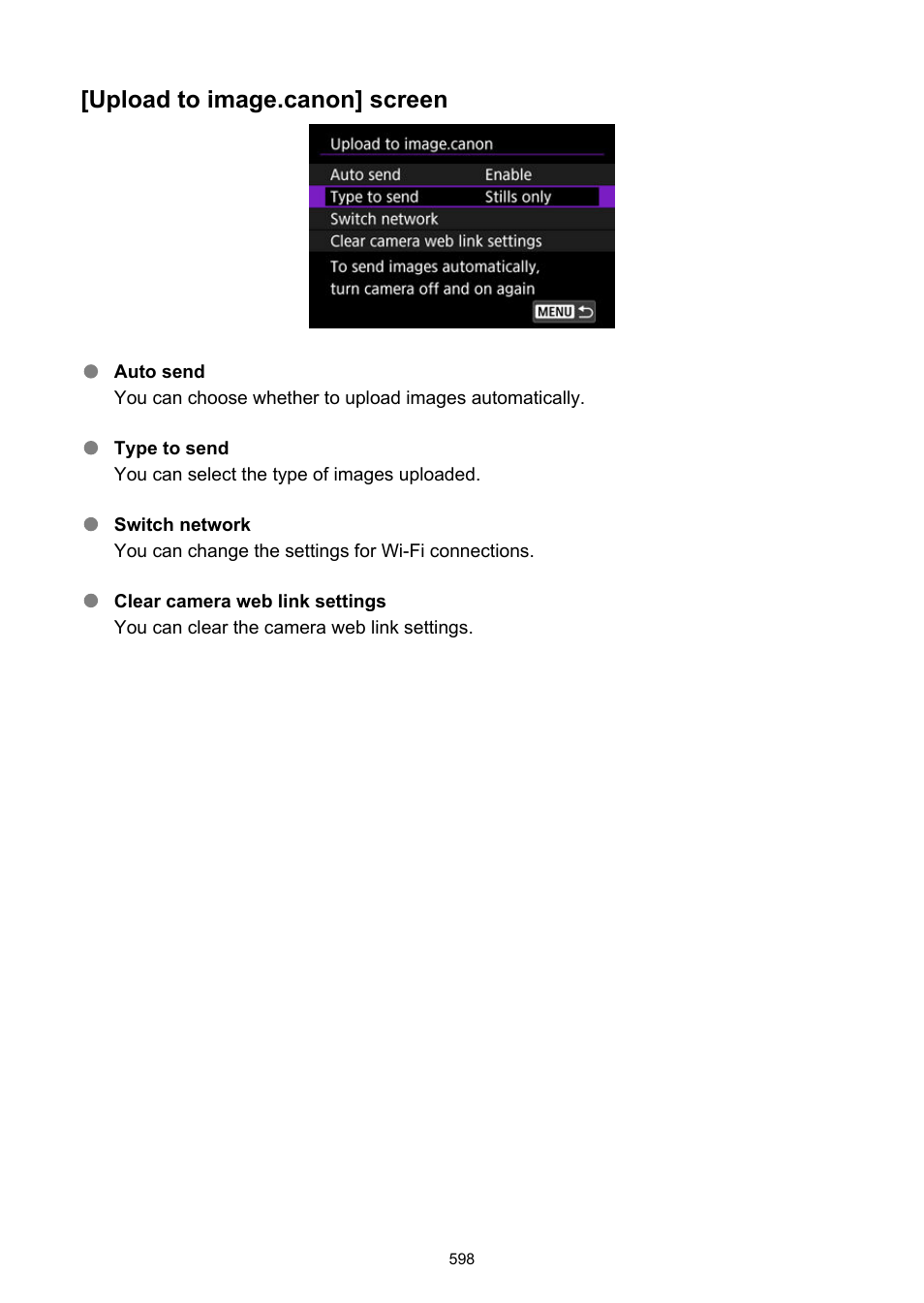 Upload to image.canon] screen | Canon EOS R50 Mirrorless Camera (White) User Manual | Page 598 / 810