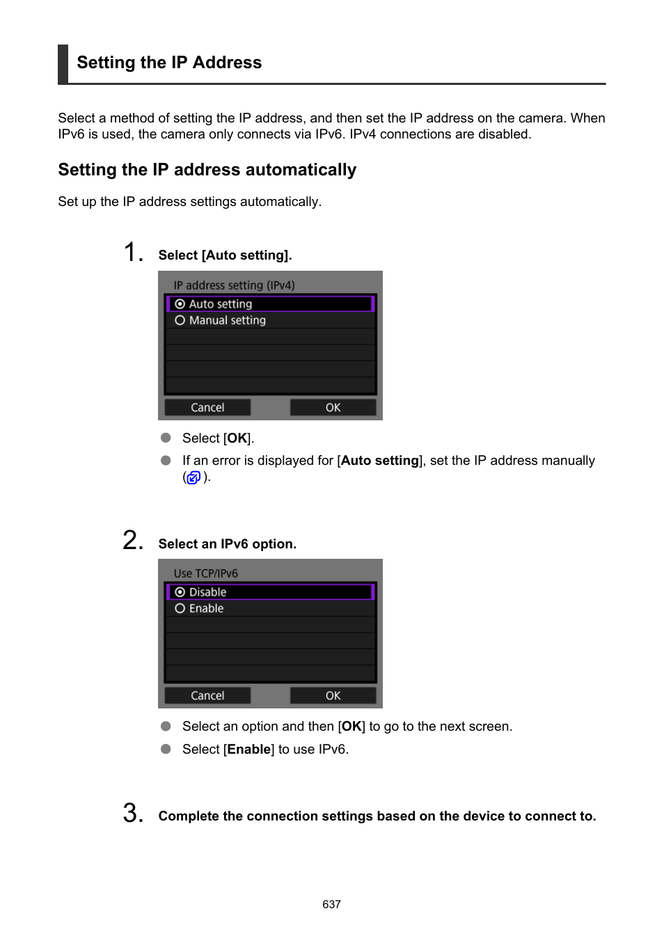 Setting the ip address | Canon EOS R50 Mirrorless Camera (White) User Manual | Page 637 / 810