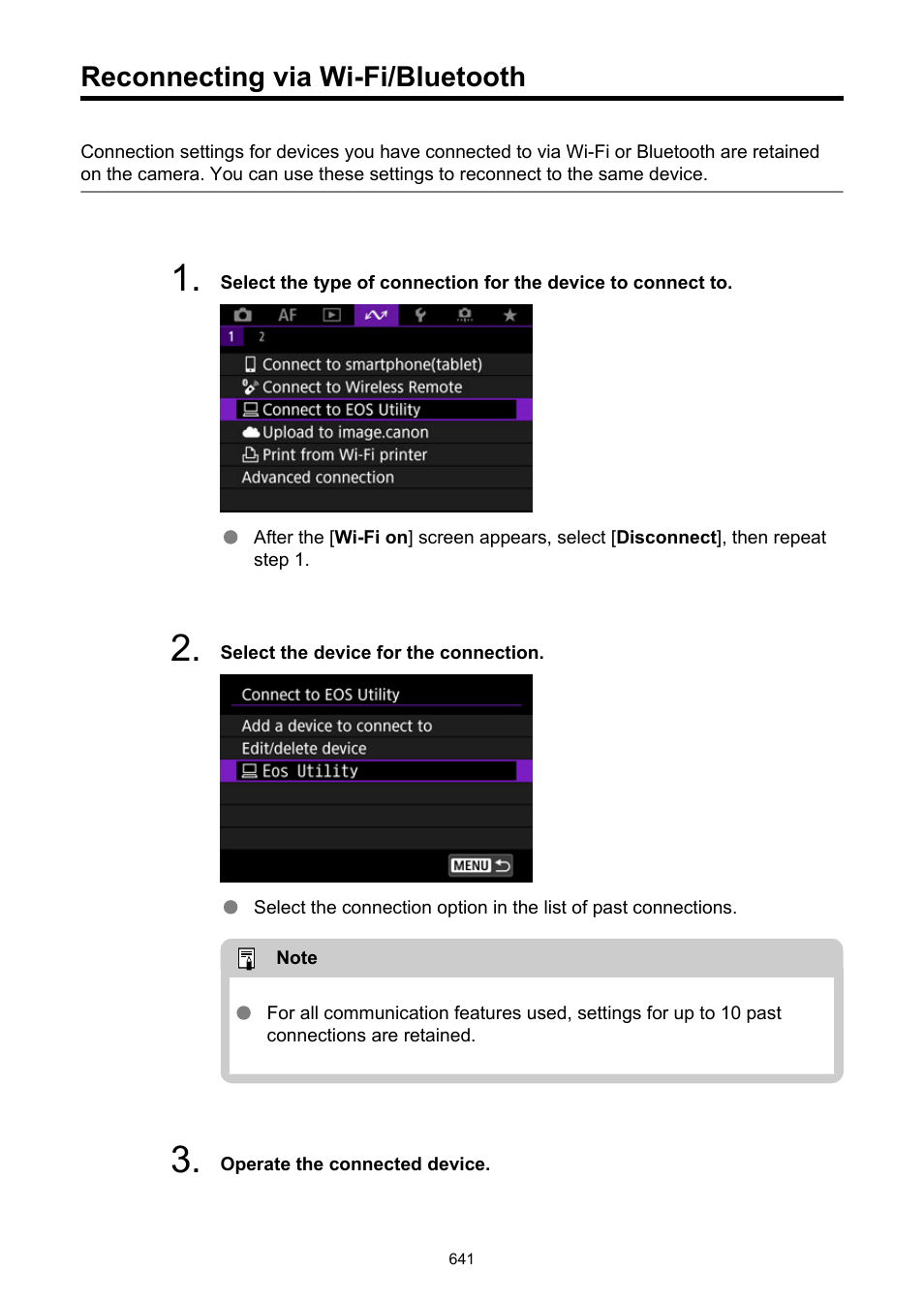 Reconnecting via wi-fi/bluetooth, Wi-fi, see | Canon EOS R50 Mirrorless Camera (White) User Manual | Page 641 / 810